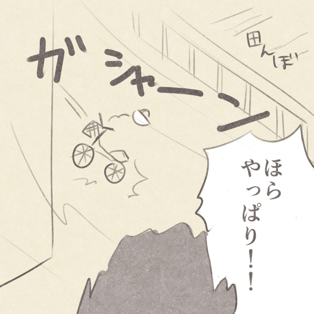 ガシャーン
ほらやっぱり！！
田んぼ
